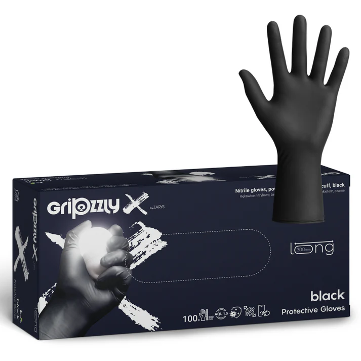 Manusi nitril negru extra-lungi,grosime dubla Gripzzly X 100buc [2]