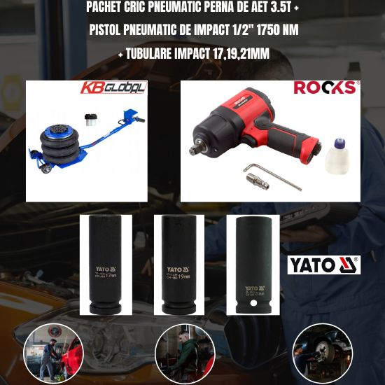 Pachet Cric pneumatic perna de aet 3.5T + Pistol pneumatic de impact 1/2" 1750 Nm + Tubulare impact 17,19,21mm [1]