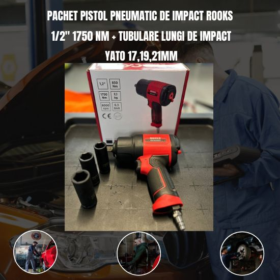 Pachet pistol pneumatic de impact Rooks 1/2" 1750 Nm + Tubulare lungi de impact Yato 17,19,21mm [1]