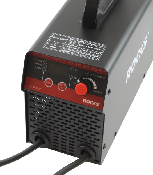 Redresor invertor ROOKS cu Functie de pornire START 12 / 24 V 80 A 600 Ah/800 Ah LCD  Cabluri  2.1 m [2]