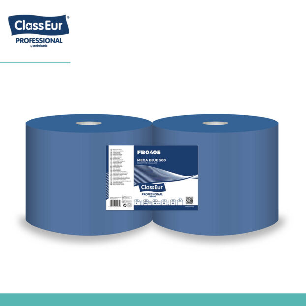 Set 2 role hartie industriale albastre 3 straturi 500 portii,170M/rola 34x22cm Mega Blue [2]