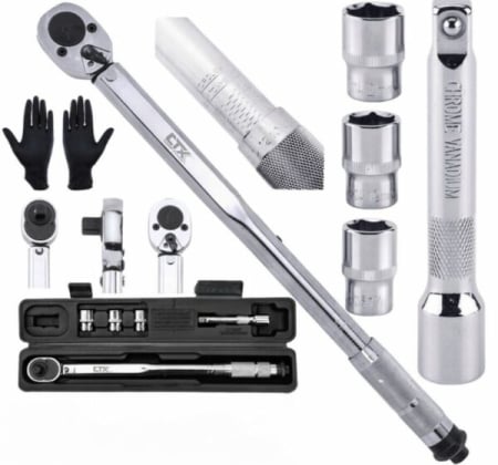 Scule Service Auto - Cheie dinamometrica 1/2" 28-210 NM cu tubulare 17, 19, 21mm si accesorii incluse
