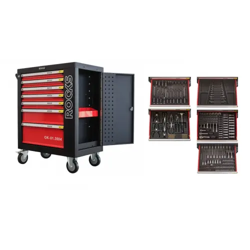 Dulapuri echipate - Dulap profesional echipat cu 235 piese+dulap lateral suplimentar Rooks Garage