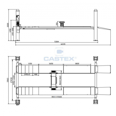 Elevator auto 4 coloane 5 Tone cu deblocare semi-automata si platforma de ridicare inclusa 400V Castex [2]