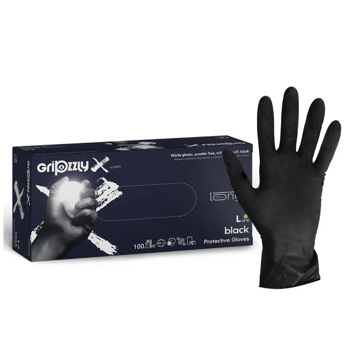 Accesorii auto - Manusi nitril negru extra-lungi,grosime dubla Gripzzly X 100buc