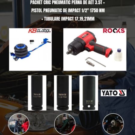 Pachet Cric pneumatic perna de aet 3.5T + Pistol pneumatic de impact 1/2" 1750 Nm + Tubulare impact 17,19,21mm [0]