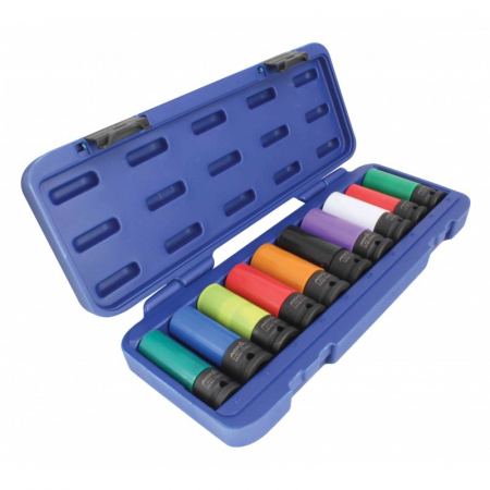 Trusa tubulare lungi de impact 1/2 cu protectie pentru jante 10 piese Trusa tubulare lungi de impact 1/2 cu protectie pentru jante 10 piese