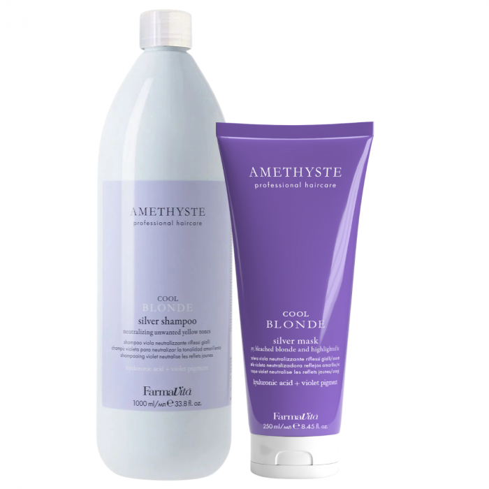 Kit Farmavita Amethyste Cool Blonde Ingrijire completa pentru par blond: hidratare, protectie si tonuri reci stralucitoare - Salon size [1]