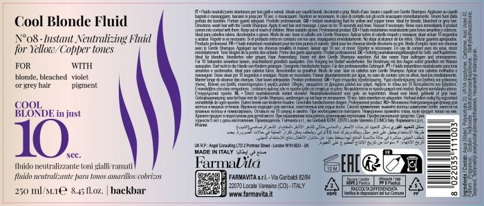 Neutralizator instant pentru tonuri galben/aramii Farmavita Back Bar Cool Blonde Fluid Nr.8, 250 ml [2]