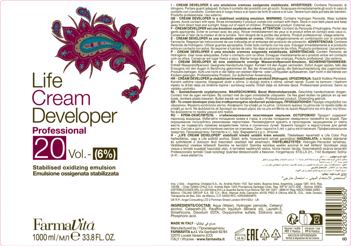 Oxidant crema Farmavita Life Cream Developer  20 Vol, 1000 ml [2]
