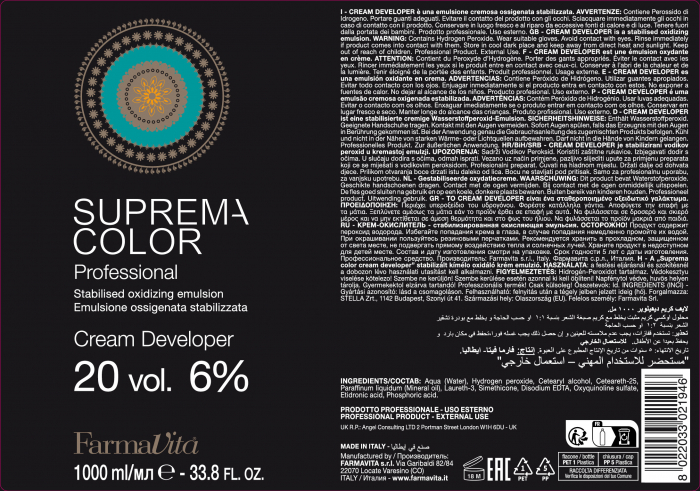 Oxidant crema Farmavita  Suprema Color Cream Developer 20 Vol, 1000 ml [2]