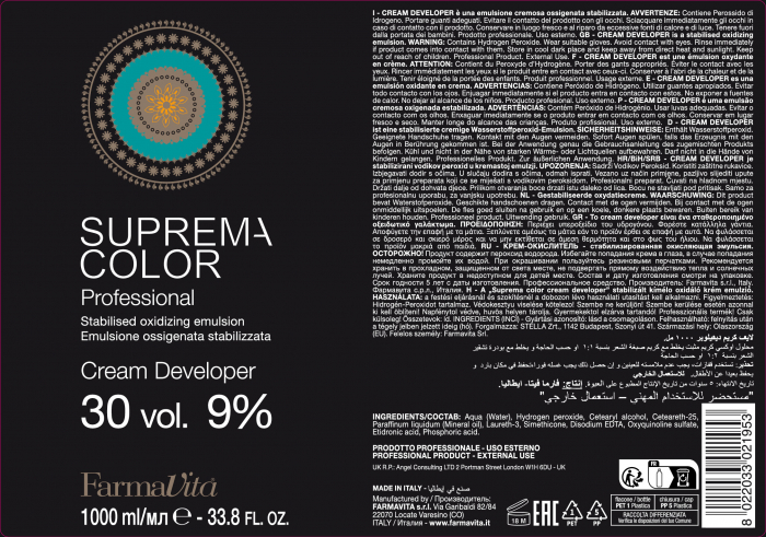 Oxidant crema Farmavita  Suprema Color Cream Developer 30 Vol, 1000 ml [2]
