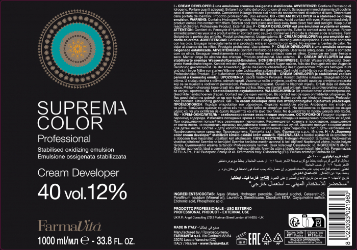 Oxidant crema Farmavita Suprema Color Cream Developer 40 Vol, 1000 ml [2]