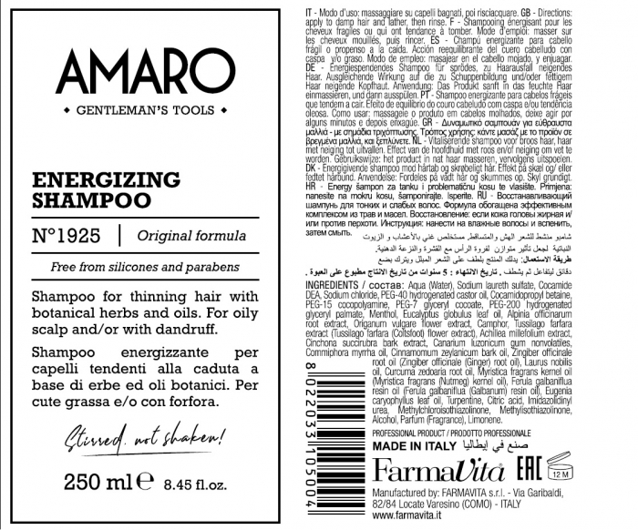Sampon energizant anti-matreata pentru scalp sensibil Farmavita Amaro Energizing Shampoo , 250 ml [2]