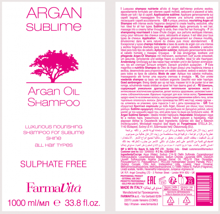 Sampon hranitor cu ulei de argan Farmavita Sublime, 1000 ml [2]