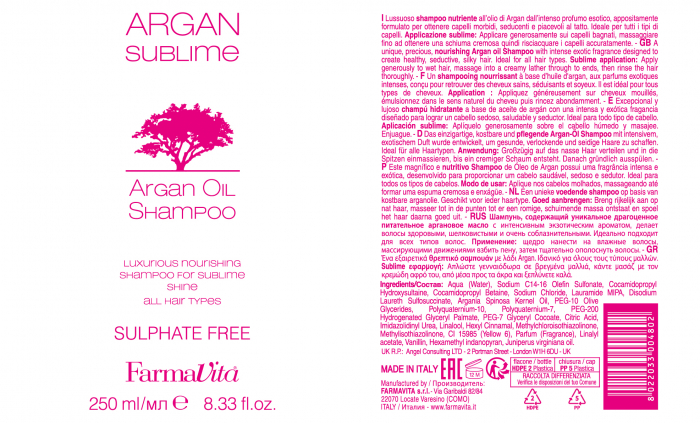 Sampon hranitor cu ulei de Argan Farmavita Sublime, 250 ml [2]