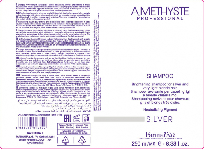 Sampon pentru par argintiu si blond foarte deschis Farmavita Amethyste Silver, 250 ml [2]