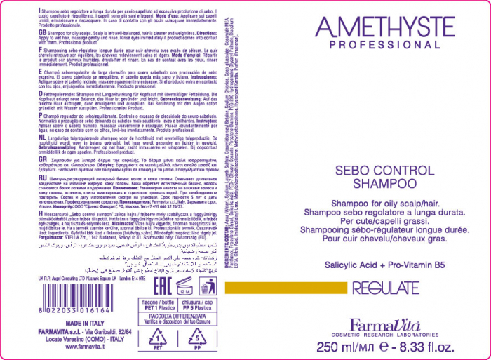 Sampon pentru par si scalp par gras  Farmavita Amethyste Regulate Sebo Control, 250 ml [2]