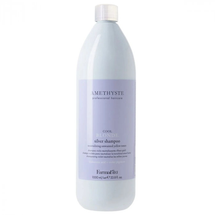 Sampon profesional pentru par blond, cu acid hialuronic si pigment violet, Farmavita Amethyste Cool Blonde, 1000 ml [1]