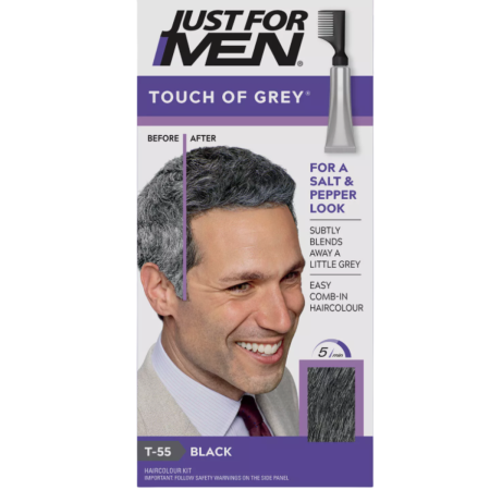 SAMPOANE - Nuantator pentru acoperire partiala a firelor albe, Just For Men Real Black T55 Touch of Grey, 40 g
