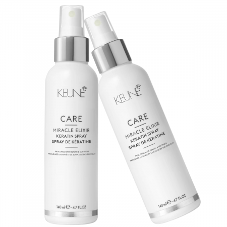 Pachet DUO Tratament spray cu keratina pentru repararea firului de par Keune Miracle Elixir Keratin, 140 ml