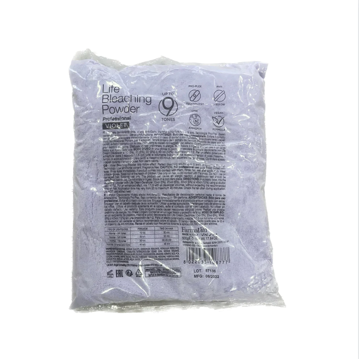 OXIDANTI DECOLORANTI SI PRODUSE TEHNICE - Pudra decoloranta violet 9 tonuri Farmavita Life Bleaching Powder Violet, 500 g