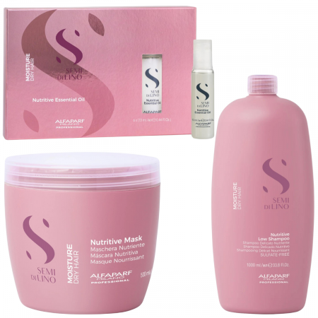 Set Alfaparf Semi Di Lino Moisture Nutritive, Sampon 1000 ml + Masca 500 ml, + Ulei 6 fiole x 13 ml [0]