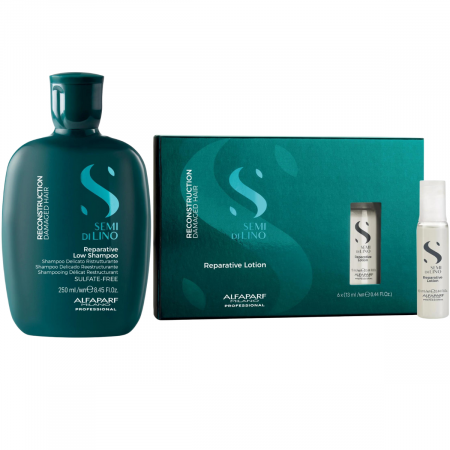 Set Alfaparf Semi Di Lino Reconstruction, Sampon 250 ml +  fiole Reparative Lotion 6x13 ml [0]