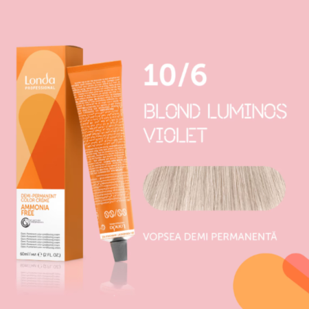 VOPSEA - Vopsea de par demi-permanenta Londa Professional Demi-Permanent Color Cream 10/6, Blond Luminos Violet, 60 ml