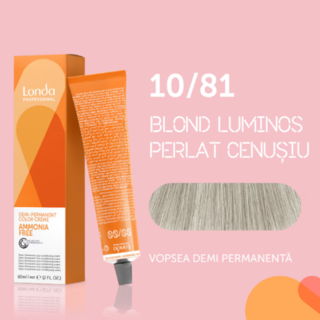 VOPSEA - Vopsea de par demi-permanenta Londa Professional Demi-Permanent Color Cream 10/81, Blond Luminos Cenusiu Perlat, 60 ml