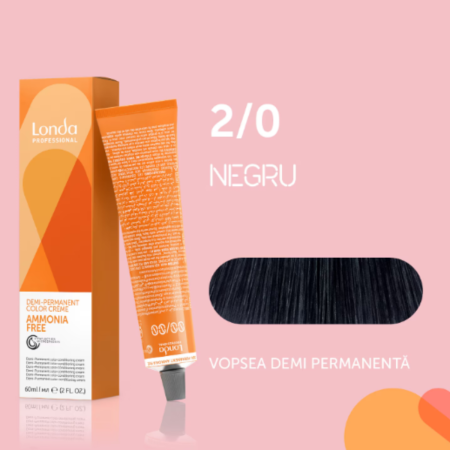 VOPSEA - Vopsea de par demi-permanenta Londa Professional Demi-Permanent Color Cream 2/0, Negru, 60 ml