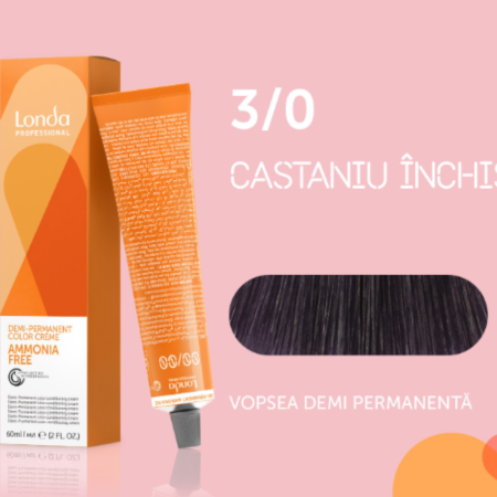 VOPSEA - Vopsea de par demi-permanenta Londa Professional Demi-Permanent Color Cream 3/0, Castaniu Inchis, 60 ml