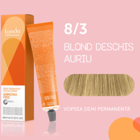 VOPSEA - Vopsea de par demi-permanenta Londa Professional Demi-Permanent Color Cream 8/3, Blond Deschis Auriu, 60 ml