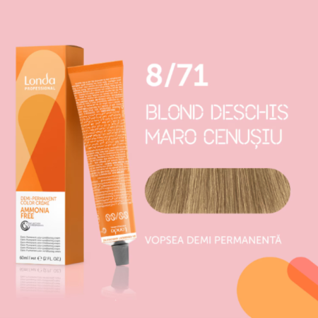 VOPSEA - Vopsea de par demi-permanenta Londa Professional Demi-Permanent Color Cream 8/71, Blond Deschis Maro Cenusiu, 60 ml