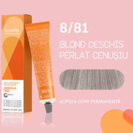 VOPSEA - Vopsea de par demi-permanenta Londa Professional Demi-Permanent Color Cream 8/81, Blond Deschis Cenusiu Perlat, 60 ml