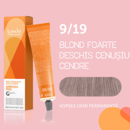 VOPSEA - Vopsea de par demi-permanenta Londa Professional Demi-Permanent Color Cream 9/19, Blond foarte deschis Cenusiu Cendre, 60 ml