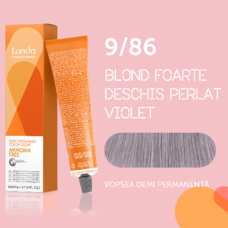 VOPSEA - Vopsea de par demi-permanenta Londa Professional Demi-Permanent Color Cream 9/86, Blond Foarte Deschis Perlat Violet, 60 ml