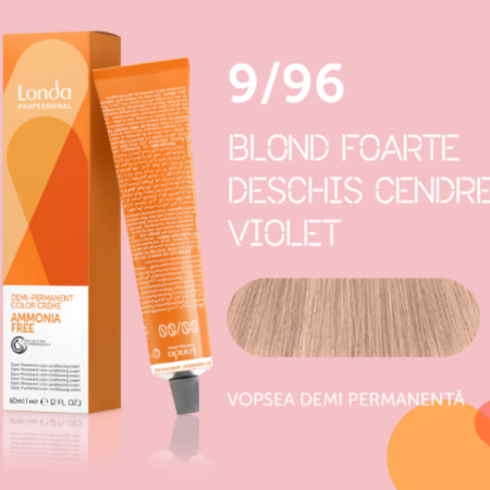 VOPSEA - Vopsea de par demi-permanenta Londa Professional Demi-Permanent Color Cream 9/96, Blond Foarte Deschis Cendre Violet, 60 ml