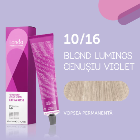VOPSEA - Vopsea de par permanenta Londa Professional Permanent Color Cream 10/16, Blond Luminos Cenusiu Violet, 60 ml