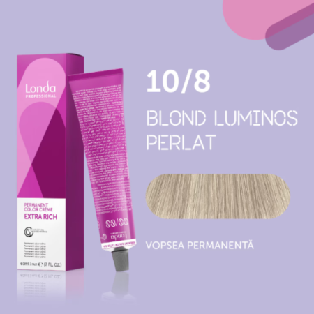 VOPSEA - Vopsea de par permanenta Londa Professional Permanent Color Cream 10/8, Blond luminos Perlat, 60 ml