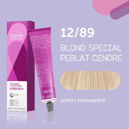 VOPSEA - Vopsea de par permanenta Londa Professional Permanent Color Cream 12/89, Blond Special Perlat Cendre, 60 ml