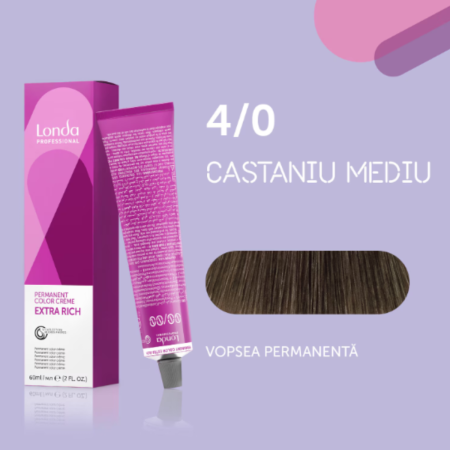 VOPSEA - Vopsea de par permanenta Londa Professional Permanent Color Cream 4/0, Castaniu Mediu, 60 ml