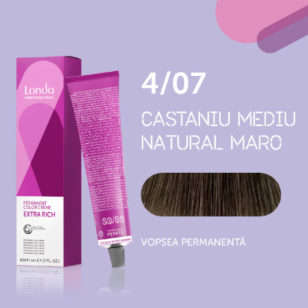 VOPSEA - Vopsea de par permanenta Londa Professional Permanent Color Cream 4/07, Castaniu Mediu Maro Natural, 60 ml