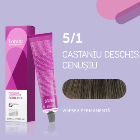 VOPSEA - Vopsea de par permanenta Londa Professional Permanent Color Cream 5/1, Castaniu Deschis Cenusiu, 60 ml