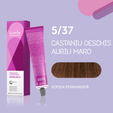 VOPSEA - Vopsea de par permanenta Londa Professional Permanent Color Cream 5/37, Castaniu Deschis Auriu Maro, 60 ml