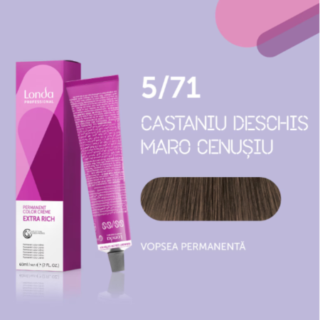 VOPSEA - Vopsea de par permanenta Londa Professional Permanent Color Cream 5/71, Castaniu Deschis Maro Cenusiu, 60 ml