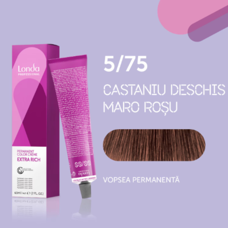 VOPSEA - Vopsea de par permanenta Londa Professional Permanent Color Cream 5/75, Castaniu Deschis Maro Rosu, 60 ml