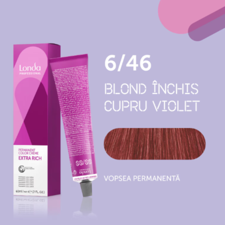 VOPSEA - Vopsea de par permanenta Londa Professional Permanent Color Cream 6/46, Blond Inchis Cupru Violet, 60 ml