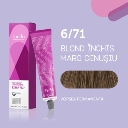 VOPSEA - Vopsea de par permanenta Londa Professional Permanent Color Cream 6/71, Blond Inchis Maro Cenusiu, 60 ml
