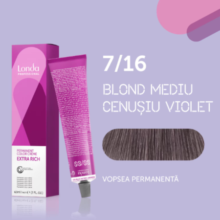 VOPSEA - Vopsea de par permanenta Londa Professional Permanent Color Cream 7/16, Violet Pudrat, 60 ml